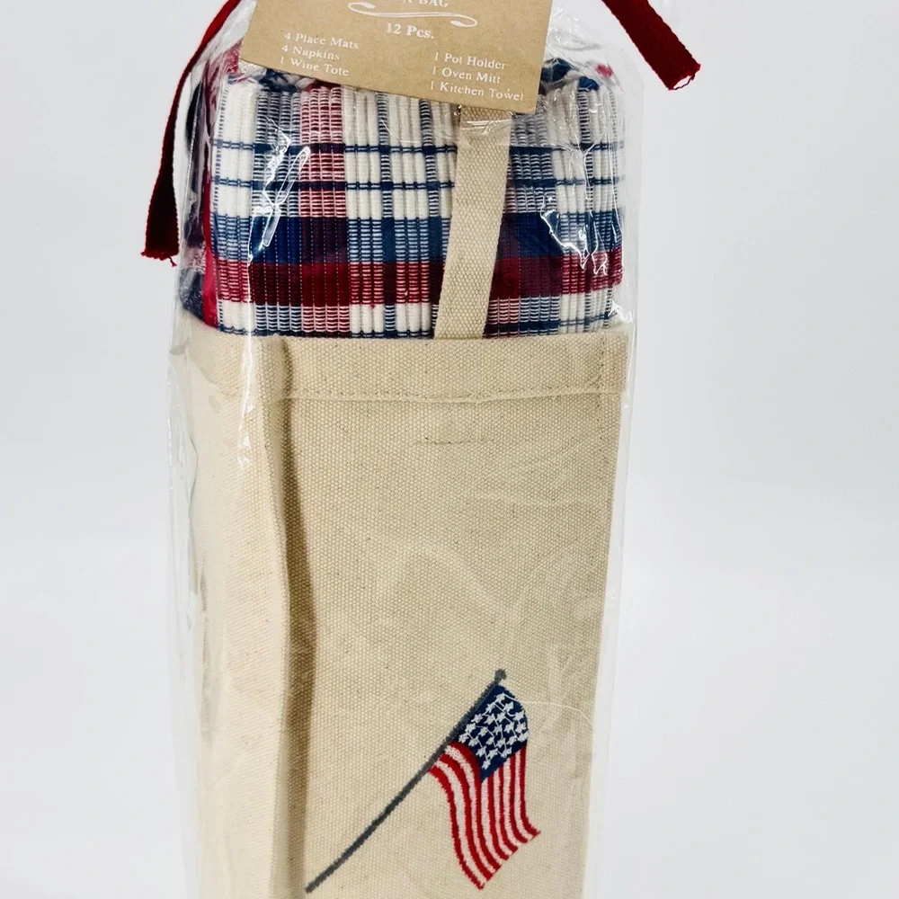 Nantucket Red White & Blue Plaid Kitchen in a Bag 12 Pc. Gift Set